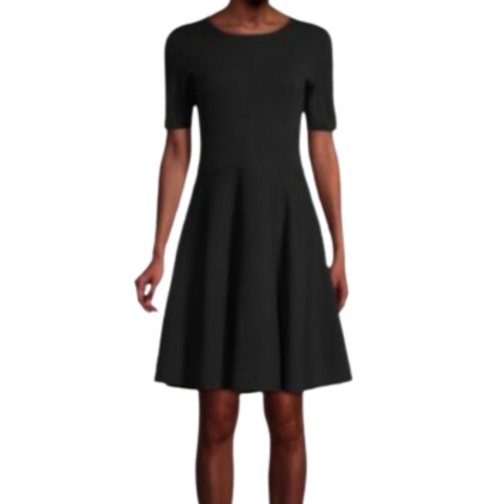 CLUB MONACO Black Short Sleeves Fit-n-Flare Knit Sweater Dress Women's Size S